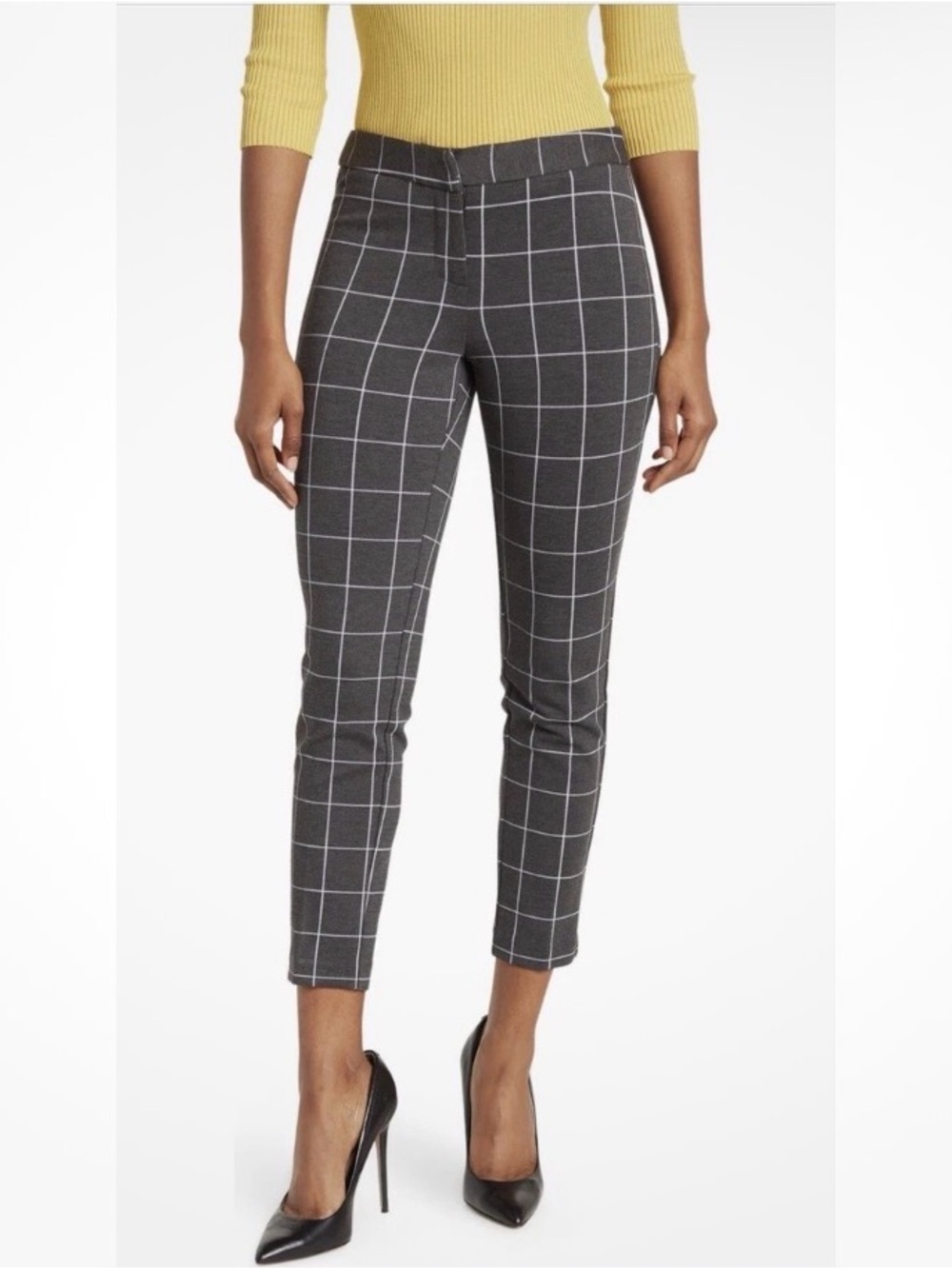 Amanda + Chelsea Alex Ponte Knit Ankle Trousers White & Black Plaid Size 4 NWOT